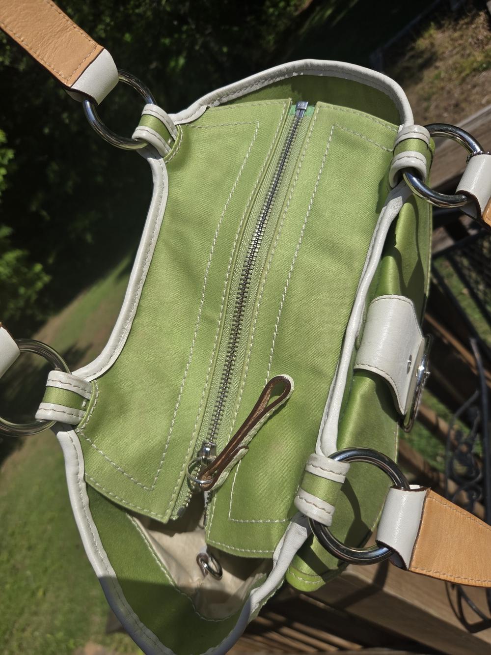 Coach Soho Tote Twill & Leather Lime Green and White Leather-Trim Shoulder Bag - Picture 7 of 11